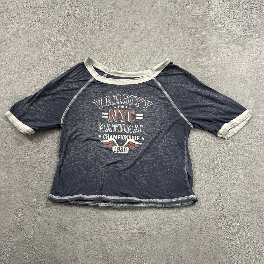 Wallflower Tshirt Women S Blue Varsity NYC American Hippie Lounge Casual